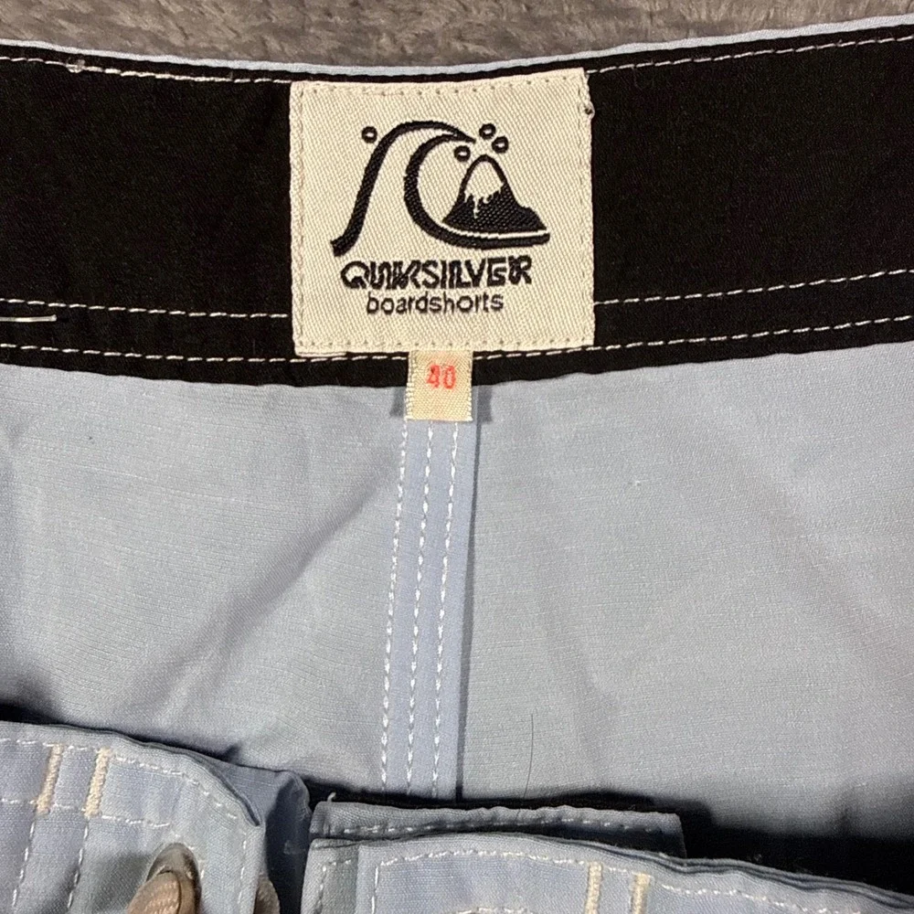 Quiksilver Board Shorts‎ Mens 40 Light Blue Checkered Side Stripe Swim Trunks